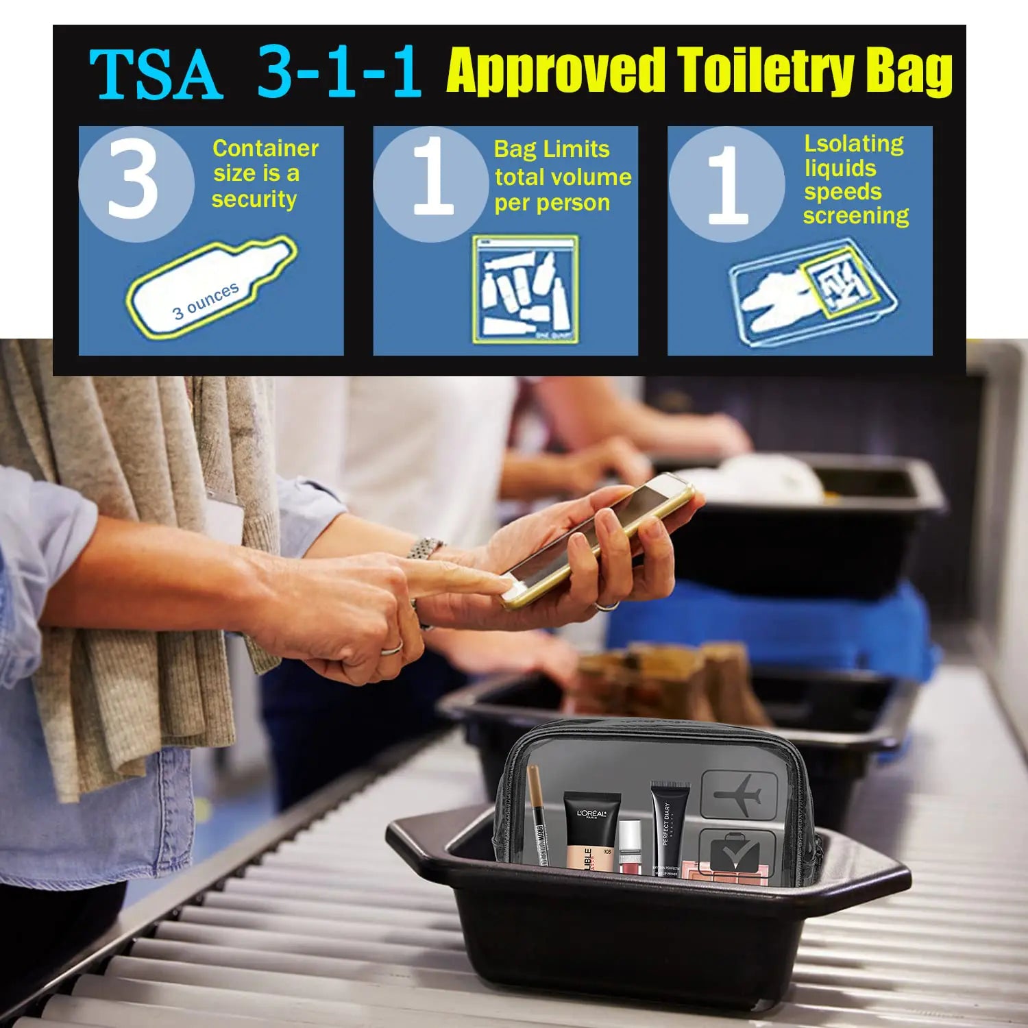 MODENGKONGJIAN TSA Approved Toiletry Bag – 3 Pcs Travel Set