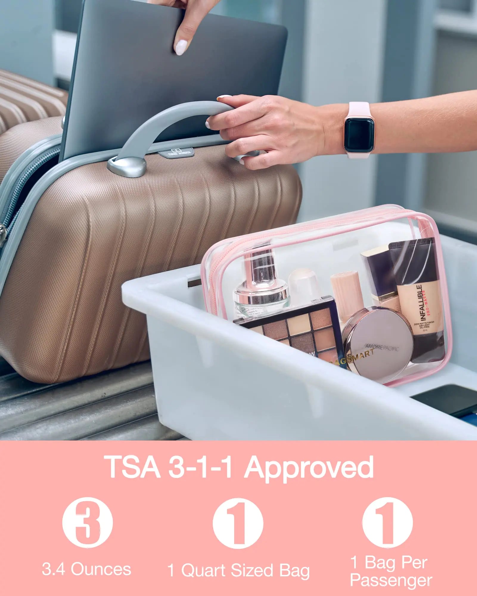 BAGSMART Clear Toiletry Bag, 3 Pack TSA Approved Travel Carry on Accessories Bag Quart