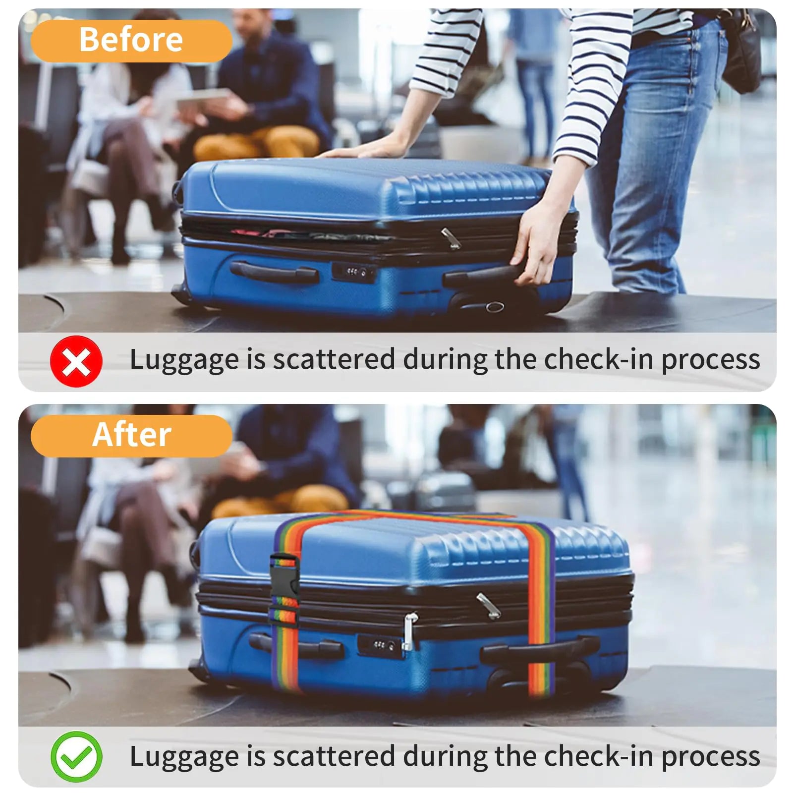 BILIONE 4 Pack Luggage Straps 79" Long Belts For Suitcase TSA Approved 4 Pcs Rainbow