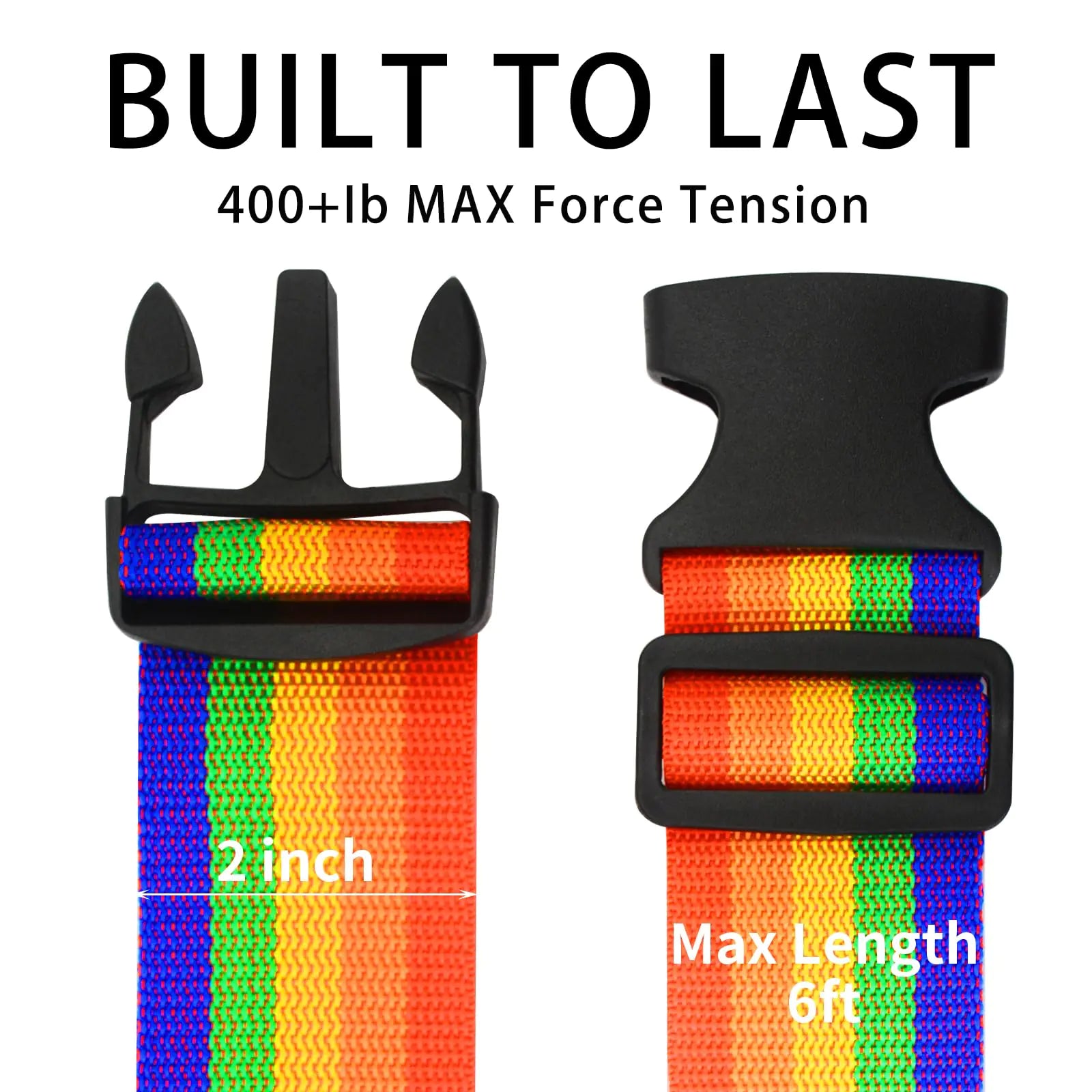 BILIONE 4 Pack Luggage Straps 79" Long Belts For Suitcase TSA Approved 4 Pcs Rainbow