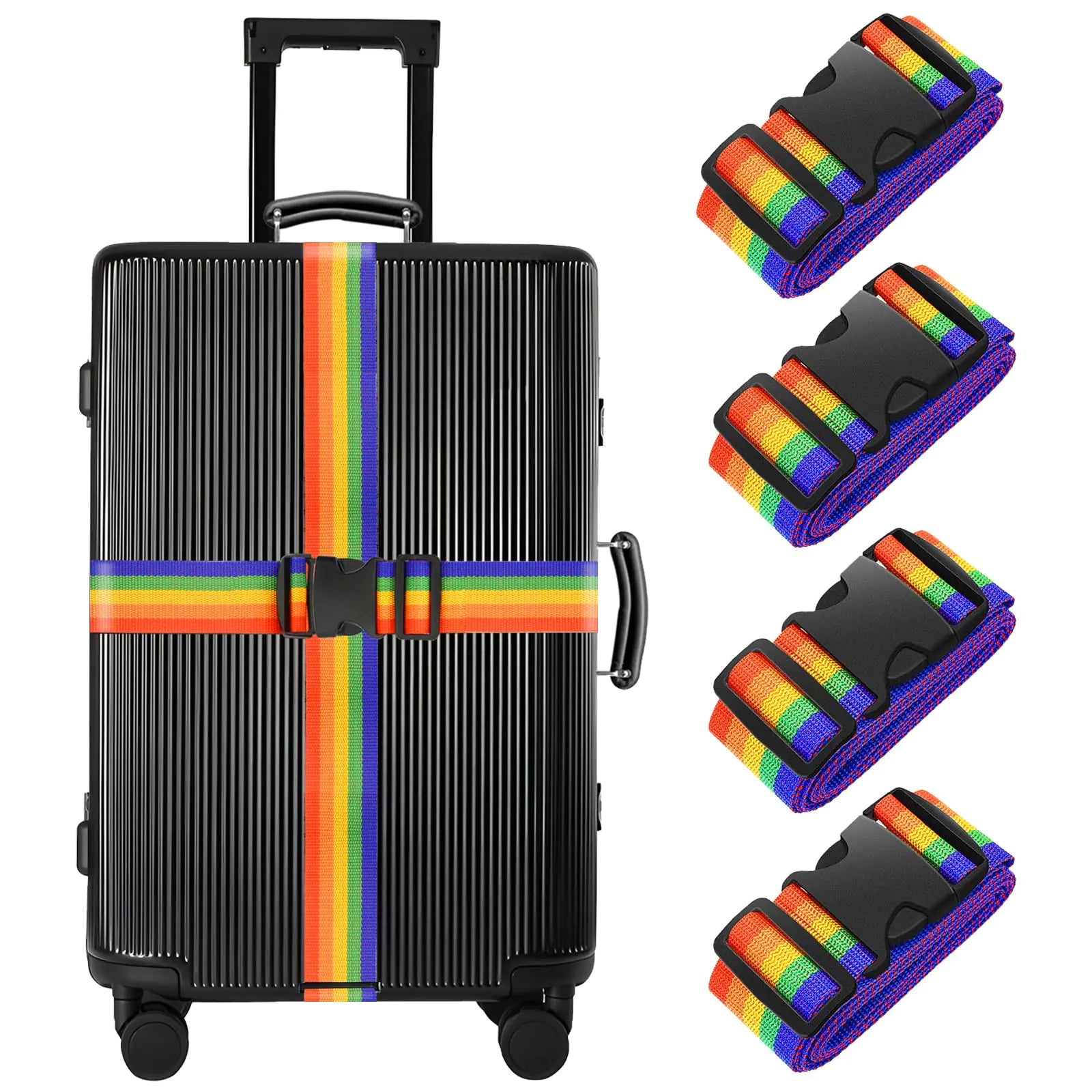 BILIONE 4 Pack Luggage Straps 79" Long Belts For Suitcase TSA Approved 4 Pcs Rainbow