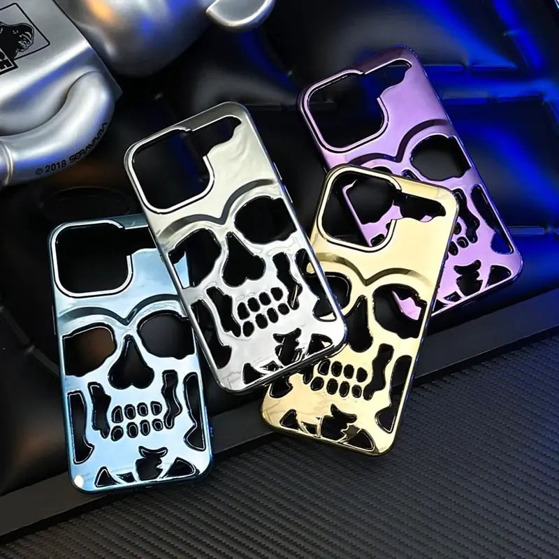 Plating 3D Skeleton Skull Hole Phone Case For iPhones