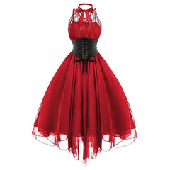 Halloween Lace Chiffon Patchwork Sleeveless Dress Vampire Witch