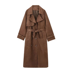 Vintage Suede Belted Long Coat