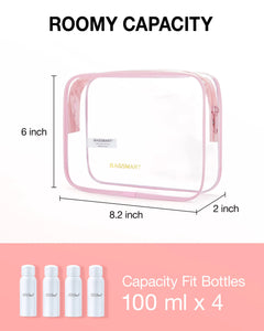 BAGSMART Clear Toiletry Bag, 3 Pack TSA Approved Travel Toiletry bag Carry on Travel Accessories Bag Airport Airline Quart Size Bags Water Repellent Makeup Cosmetic Bag for Women (Pink-3pcs) Pink-3pcs