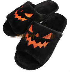 Halloween Spooky Pumpkin Slippers Slides Jack O Lantern Open Toe