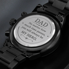 Black Chronograph Watch with Engraving - Dad