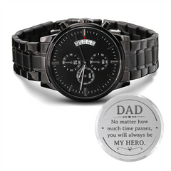 Black Chronograph Watch with Engraving - Dad