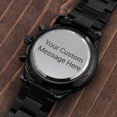 Black Chronograph Watch with Engraving - Custom Message