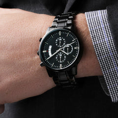 Black Chronograph Watch with Engraving - Custom Message