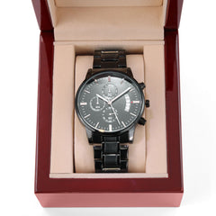 Black Chronograph Watch with Engraving - Custom Message