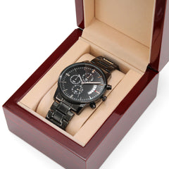 Black Chronograph Watch with Engraving - Dad