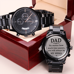 Black Chronograph Watch with Engraving - Dad