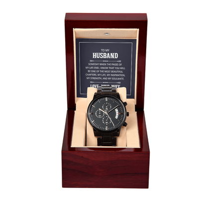 Black Chronograph Watch - For Husband