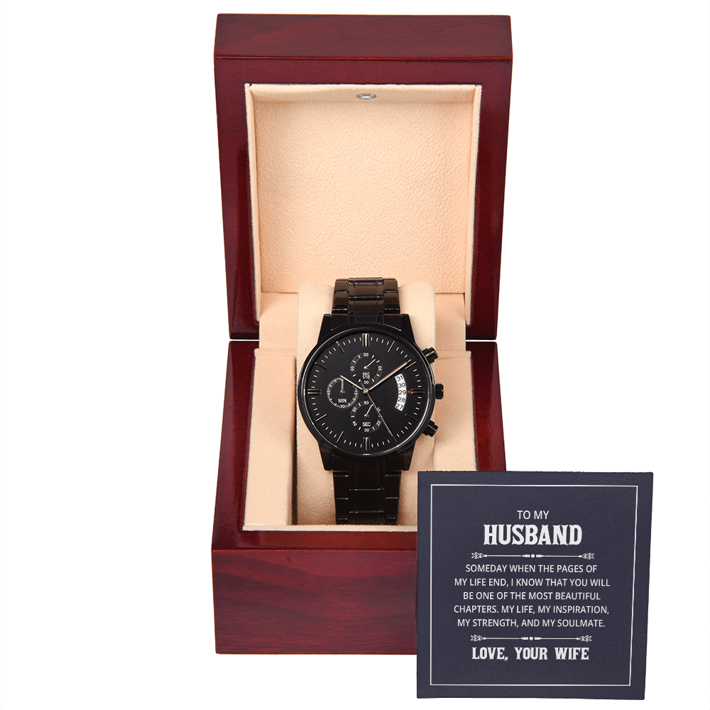 Black Chronograph Watch - For Husband