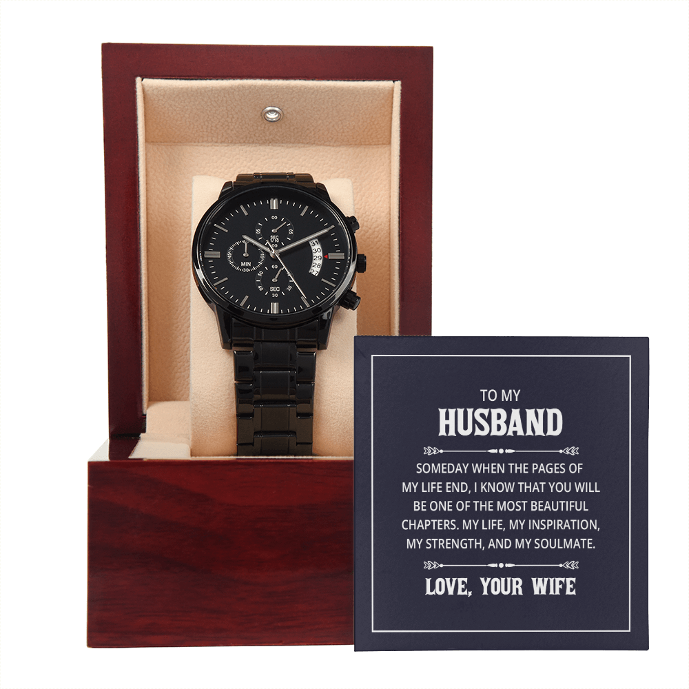 Black Chronograph Watch - For Husband