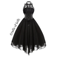 Halloween Lace Chiffon Patchwork Sleeveless Dress Vampire Witch