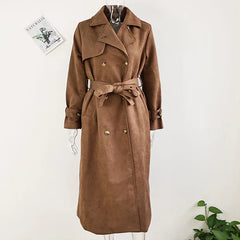 Vintage Suede Belted Long Coat