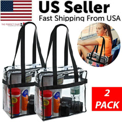 2x Clear PVC Tote Bag Women Large Transparent Handbag Zip Purse Stadium Security