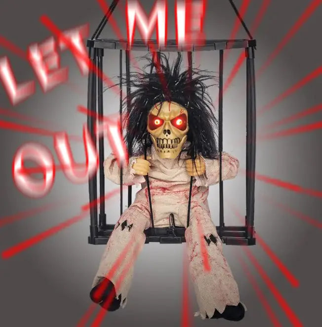 Halloween Decoration Monster in Cage Voice Activated Animated