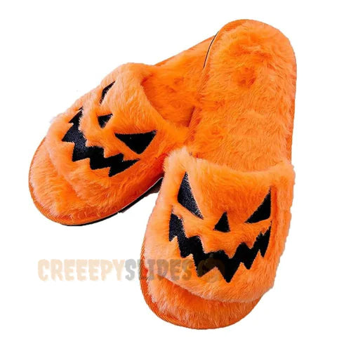 Halloween Spooky Pumpkin Slippers Slides Jack O Lantern Open Toe